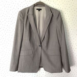Ann Taylor Blazer 12 Gray Virgin Wool Blend Lined Stretch Career Office Travel